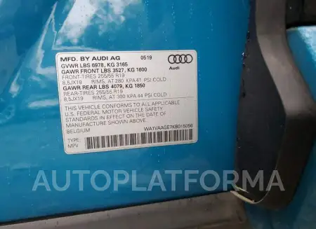 AUDI E-TRON PRE 2019 vin WA1VAAGE7KB015056 from auto auction Copart