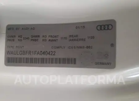 AUDI S5 TECHNIK 2015 vin WAULGBFR1FA040422 from auto auction Copart