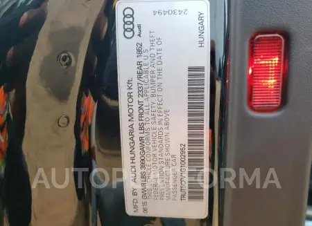 AUDI TT 2016 vin TRUT5CFV1G1002952 from auto auction Copart