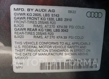 AUDI SQ5 PREMIU 2023 vin WA1B4AFY5P2035643 from auto auction Copart