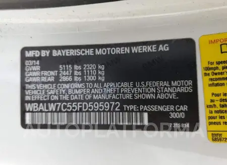 BMW 640I 2015 vin WBALW7C55FD595972 from auto auction Copart