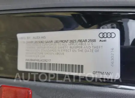 AUDI S4 PREMIUM 2020 vin WAUB4AF48LA028217 from auto auction Copart