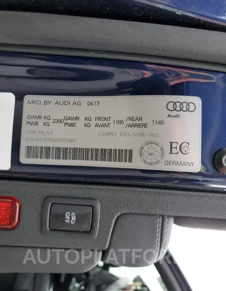 AUDI S4 PRESTIG 2018 vin WAUC4AF46JA003382 from auto auction Copart