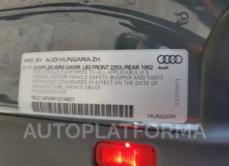 AUDI TTS 2017 vin TRUC1AFV0H1014821 from auto auction Copart