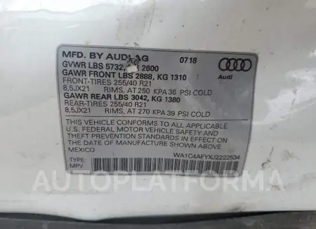 AUDI SQ5 PRESTI 2018 vin WA1C4AFYXJ2222534 from auto auction Copart