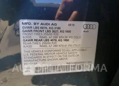 AUDI E-TRON PRE 2019 vin WA1VABGE0KB017804 from auto auction Copart