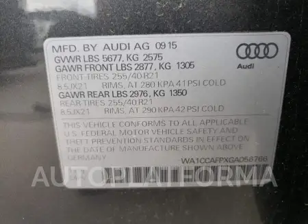 AUDI SQ5 PREMIU 2016 vin WA1CCAFPXGA056766 from auto auction Copart