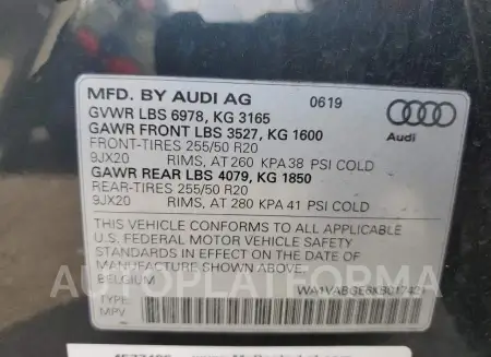 AUDI E-TRON PRE 2019 vin WA1VABGE6KB017421 from auto auction Copart