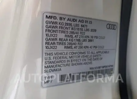 AUDI Q8 PREMIUM 2023 vin WA1EVBF19PD016794 from auto auction Copart