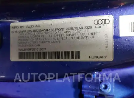 AUDI S3 PREMIUM 2016 vin WAUB1GFF2G1017071 from auto auction Copart