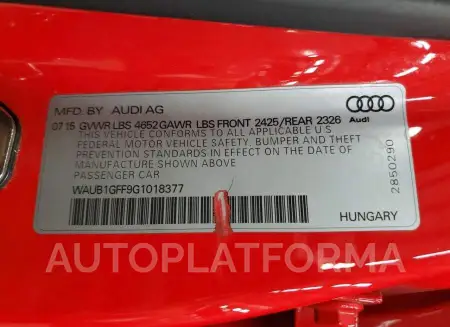 AUDI S3 PREMIUM 2016 vin WAUB1GFF9G1018377 from auto auction Copart