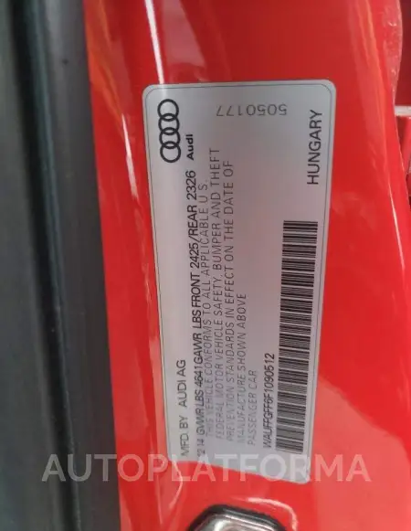 AUDI S3 PRESTIG 2015 vin WAUFFGFF6F1090512 from auto auction Copart