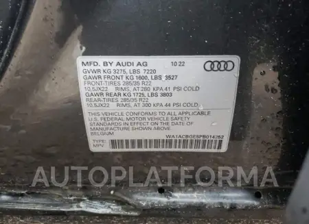 AUDI E-TRON S P 2023 vin WA1ACBGE5PB014252 from auto auction Copart