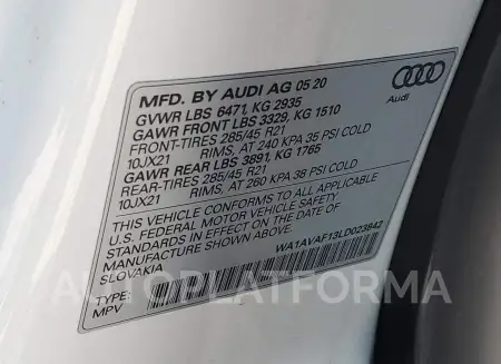 AUDI Q8 PREMIUM 2020 vin WA1AVAF13LD023842 from auto auction Copart