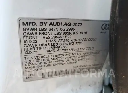 AUDI Q8 PREMIUM 2020 vin WA1EVAF14LD020613 from auto auction Copart