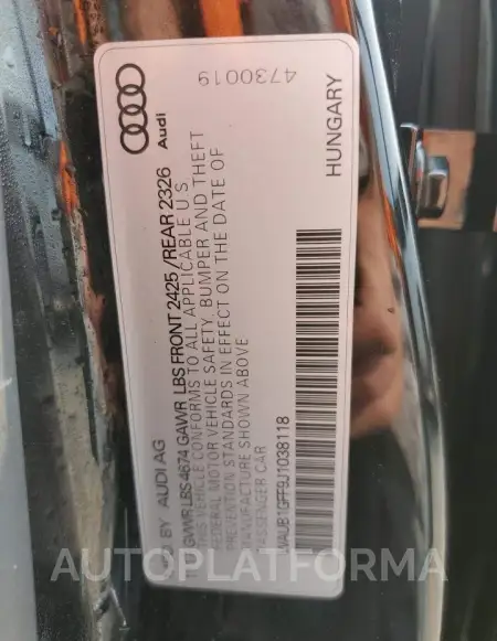 AUDI S3 PREMIUM 2018 vin WAUB1GFF9J1038118 from auto auction Copart