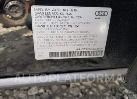 AUDI SQ5 PREMIU 2016 vin WA1CCBFP6GA055006 from auto auction Copart