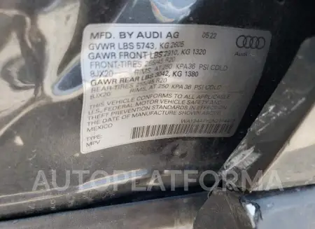 AUDI SQ5 SPORTB 2022 vin WA124AFY2N2114412 from auto auction Copart