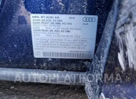 AUDI SQ5 PREMIU 2018 vin WA1A4AFY8J2170084 from auto auction Copart