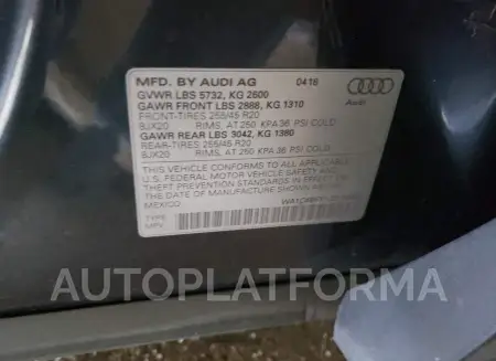 AUDI SQ5 PRESTI 2018 vin WA1C4BFY1J2170958 from auto auction Copart