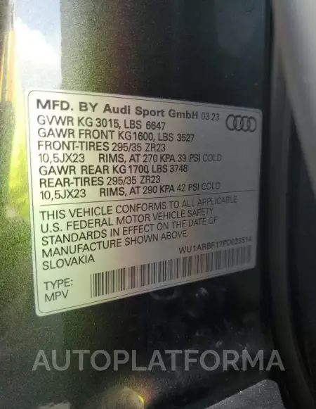 AUDI RS Q8 2023 vin WU1ARBF17PD023514 from auto auction Copart