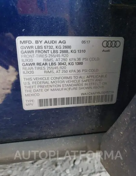 AUDI SQ5 PRESTI 2018 vin WA1C4AFY0J2015229 from auto auction Copart