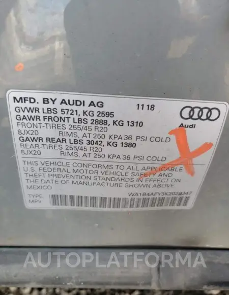 AUDI SQ5 PREMIU 2019 vin WA1B4AFY3K2029347 from auto auction Copart