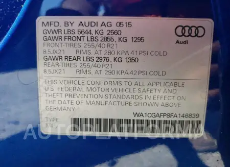 AUDI SQ5 PREMIU 2015 vin WA1CGAFP8FA146839 from auto auction Copart