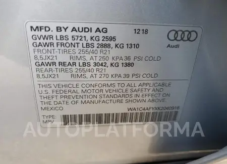 AUDI SQ5 PRESTI 2019 vin WA1C4AFYXK2040916 from auto auction Copart