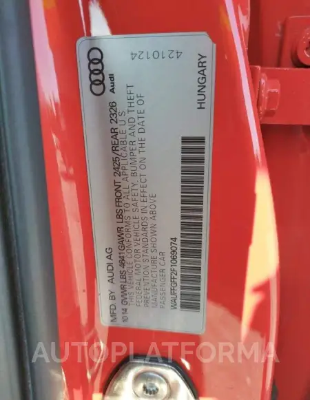 AUDI S3 PRESTIG 2015 vin WAUFFGFF2F1069074 from auto auction Copart