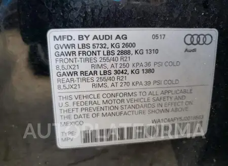 AUDI SQ5 PRESTI 2018 vin WA1C4AFY5J2018563 from auto auction Copart