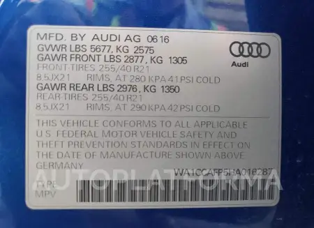 AUDI SQ5 PREMIU 2017 vin WA1CCAFP5HA016287 from auto auction Copart