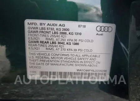 AUDI SQ5 PRESTI 2018 vin WA1C4AFY8J2225299 from auto auction Copart