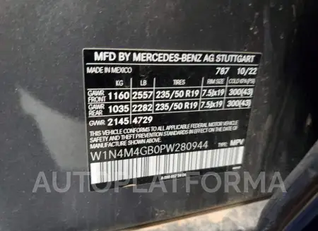 MERCEDES-BENZ GLB 250 2023 vin W1N4M4GB0PW280944 from auto auction Copart