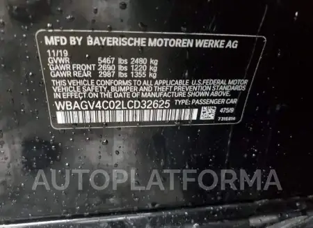 BMW 840XI 2020 vin WBAGV4C02LCD32625 from auto auction Copart