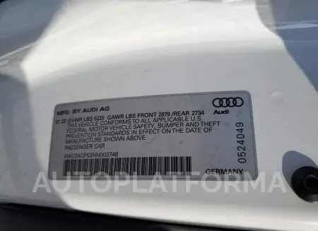 AUDI S5 PREMIUM 2022 vin WAU24GF53NN003748 from auto auction Copart