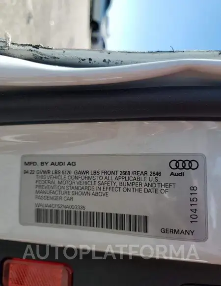 AUDI S5 PREMIUM 2022 vin WAUA4CF52NA033335 from auto auction Copart