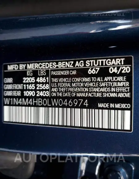 MERCEDES-BENZ GLB 250 4M 2020 vin W1N4M4HB0LW046974 from auto auction Copart