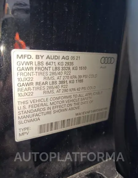 AUDI Q8 PREMIUM 2021 vin WA1EVAF14MD040796 from auto auction Copart