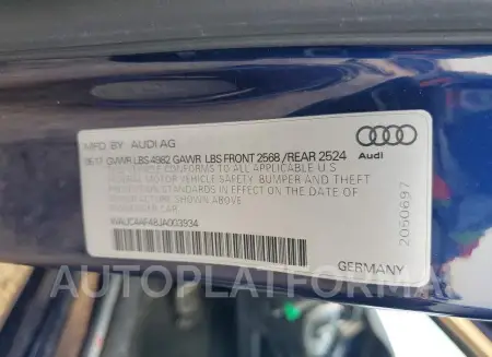 AUDI S4 PRESTIG 2018 vin WAUC4AF48JA003934 from auto auction Copart