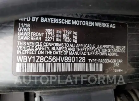 BMW I3 REX 2017 vin WBY1Z8C56HV890128 from auto auction Copart