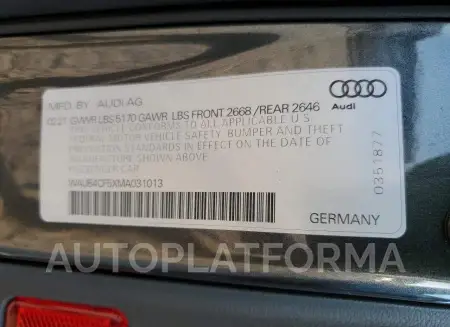 AUDI S5 PRESTIG 2021 vin WAUB4CF5XMA031013 from auto auction Copart