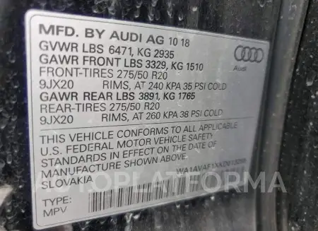 AUDI Q8 PREMIUM 2019 vin WA1AVAF1XKD013288 from auto auction Copart