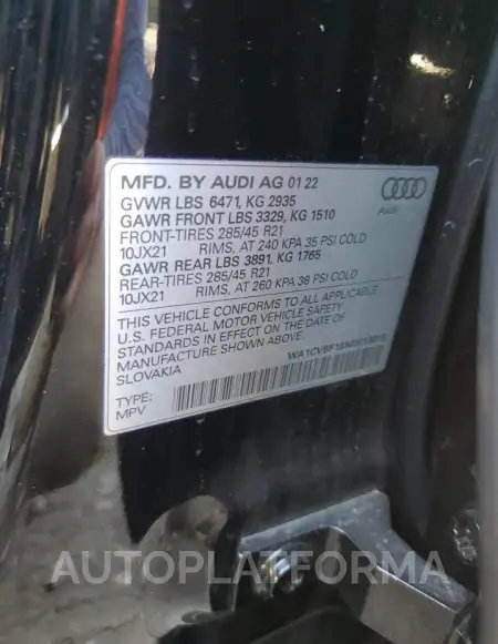 AUDI Q8 PRESTIG 2022 vin WA1CVBF15ND015615 from auto auction Copart