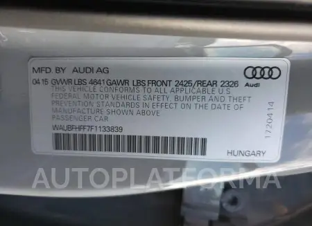 AUDI S3 PREMIUM 2015 vin WAUBFHFF7F1133839 from auto auction Copart