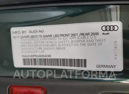 AUDI S5 PRESTIG 2018 vin WAUC4DF56JA054245 from auto auction Copart