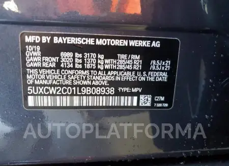 BMW X7 XDRIVE4 2020 vin 5UXCW2C01L9B08938 from auto auction Copart