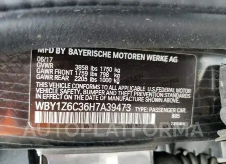 BMW I3 BEV 2017 vin WBY1Z6C36H7A39473 from auto auction Copart