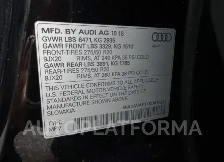 AUDI Q8 PREMIUM 2019 vin WA1AVAF17KD010252 from auto auction Copart