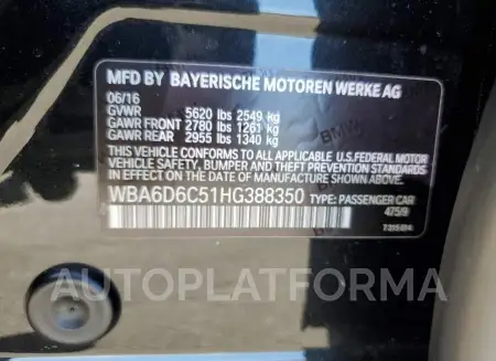 BMW 650 XI GRA 2017 vin WBA6D6C51HG388350 from auto auction Copart